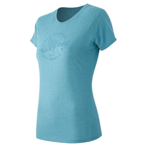 New Balance 53184 Women's Heathered Ss Tee Graphic - Blue (wt53184bys)