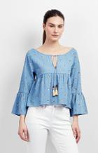 Nicole Miller Embellished Soft Chambray Top