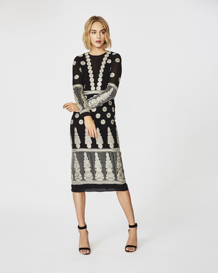Nicole Miller Enchanted Embroidered Midi Dress