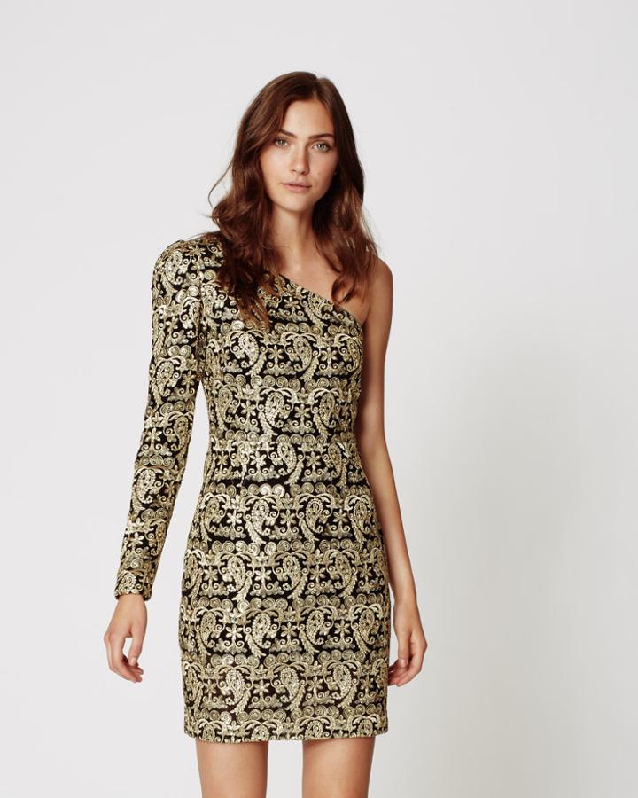 Nicole Miller Gold Paisley Dress