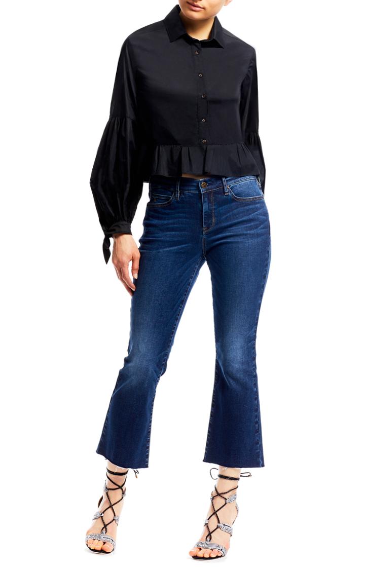 Nicole Miller Ruffle Botton Poplin Blouse