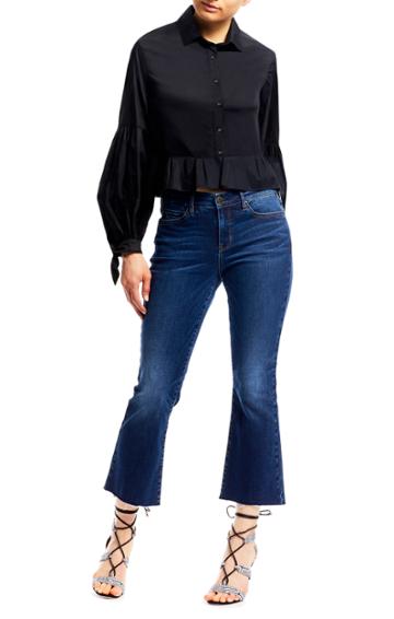 Nicole Miller Ruffle Botton Poplin Blouse