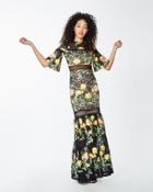 Nicole Miller Embroidered Flowers Lace Gown