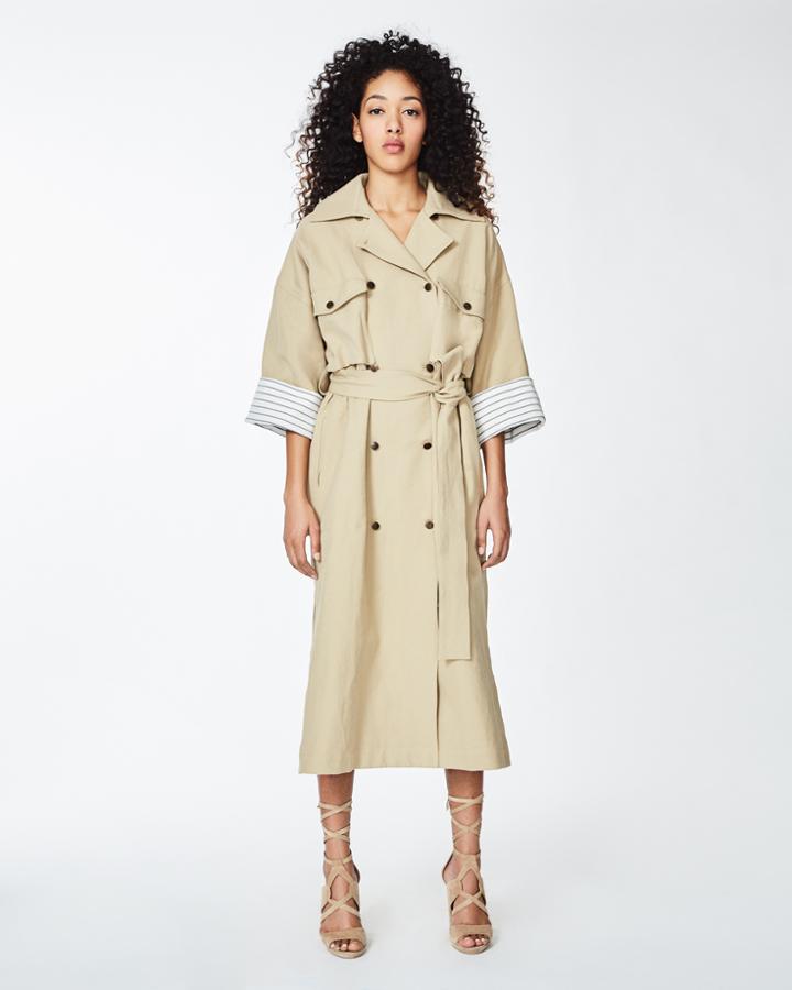 Nicole Miller Cotton Stripe Trench Coat