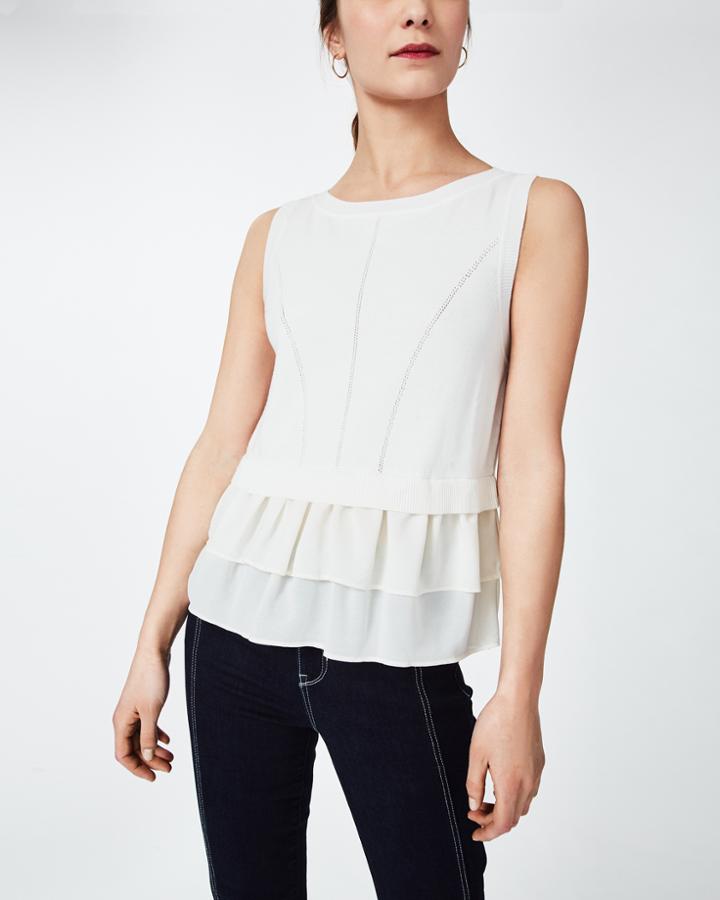 Nicole Miller Pointelle Ruffle Top