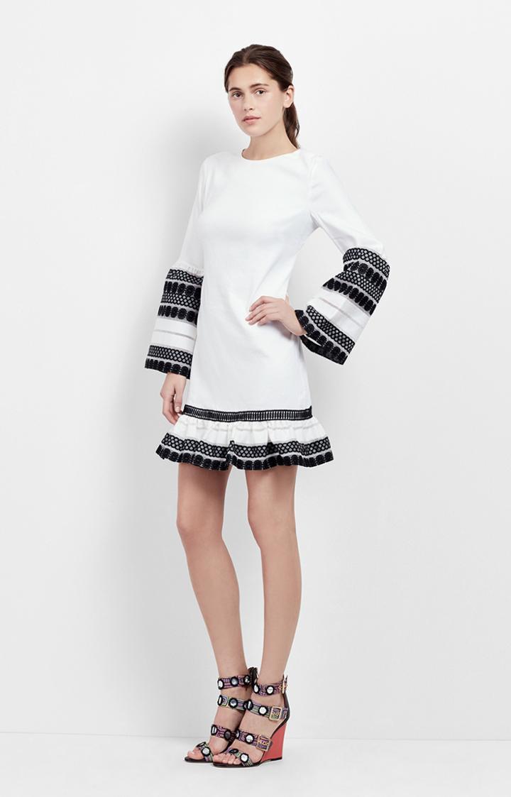 Nicole Miller Stretch Linen Bell Sleeve Dress
