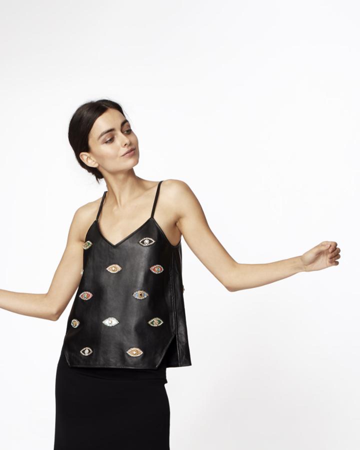 Nicole Miller Evil Eye Leather Tank