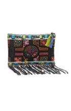 Nicole Miller Panama Tiles Fringe Clutch Bag
