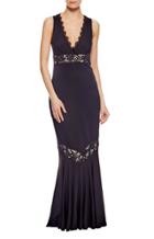 Nicole Miller Scalloped Lace V Neck Gown