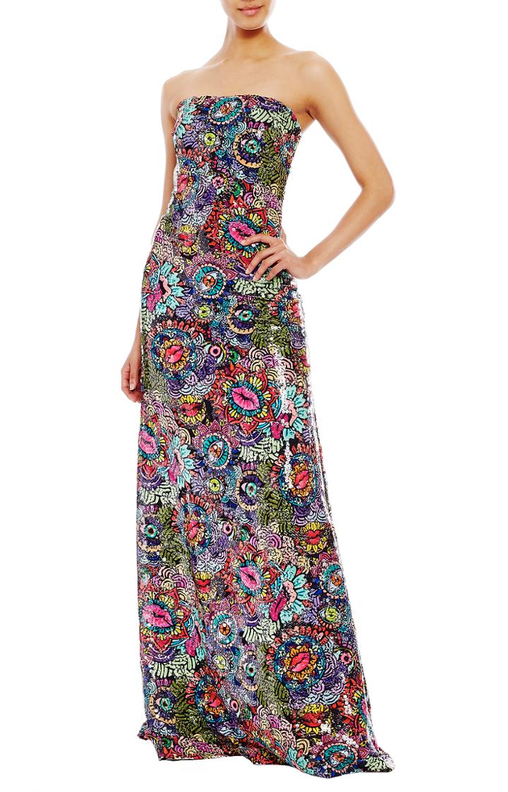 Nicole Miller Eyes And Lips Sequins Gown