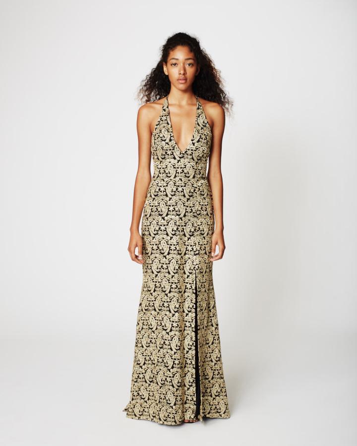 Nicole Miller Gold Paisley Gown