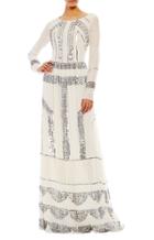 Nicole Miller Geometric Embelishment Long Sleeve Gown