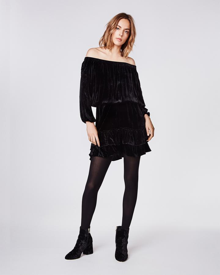 Nicole Miller Crinkled Velvet Smocked Dress