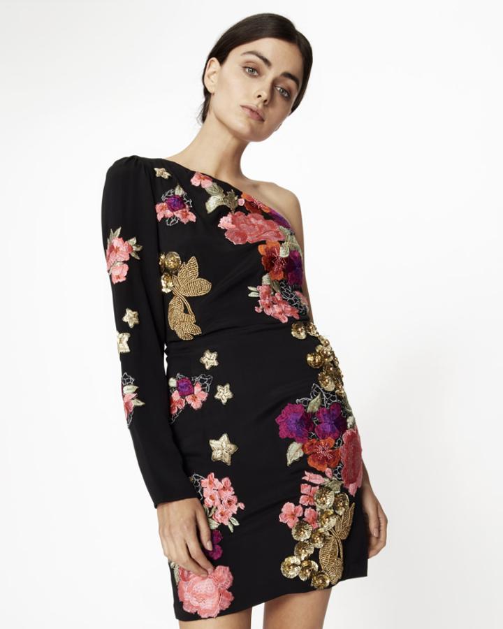 Nicole Miller Flora Fauna One Shoulder Dress