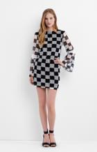 Nicole Miller Checkerboard Bell Sleeve Dress