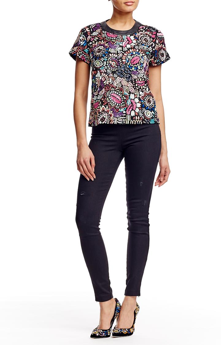 Nicole Miller Eyes And Lips Embellished T Shirt