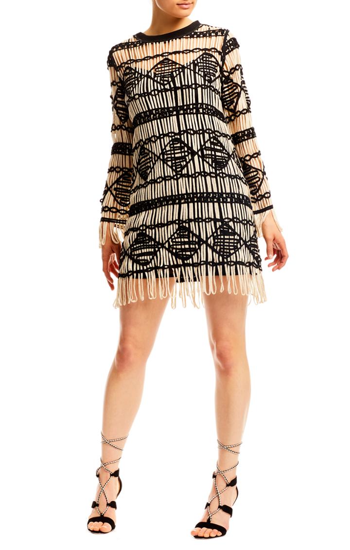 Nicole Miller Soutache Crew Neck Dress
