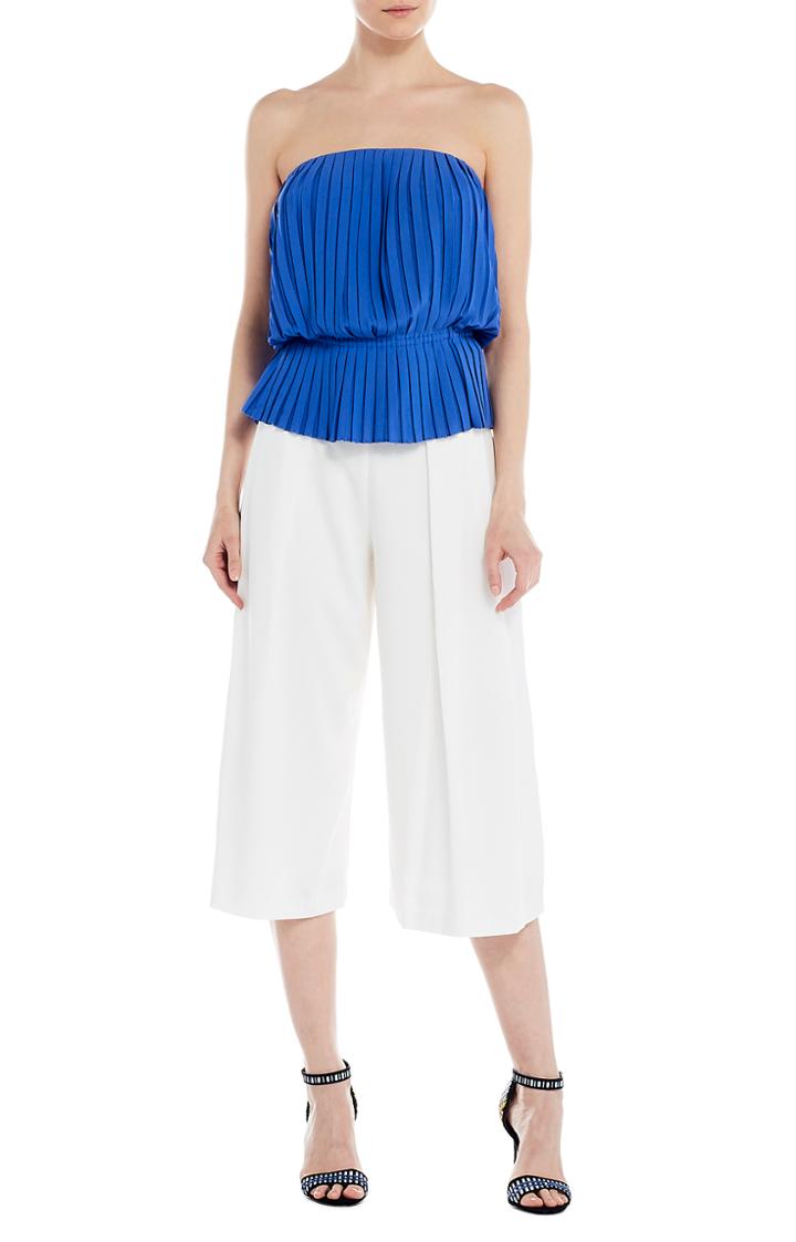 Nicole Miller Sunburst Pleats Strapless Top-blu