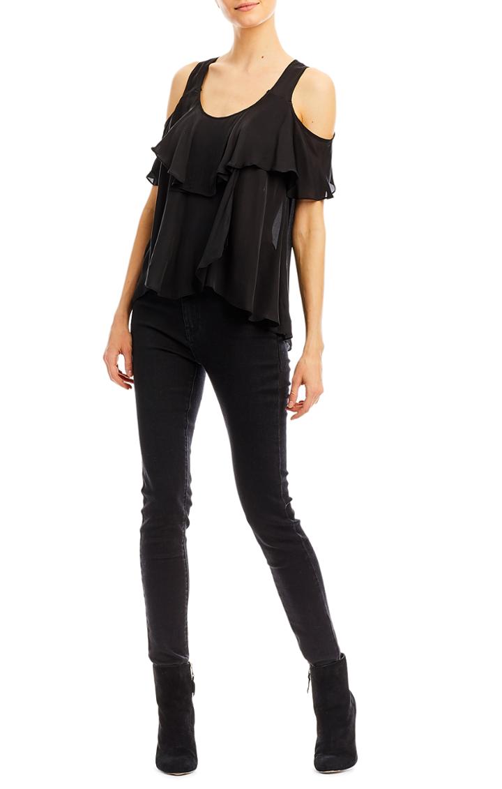 Nicole Miller Cold Shoulder Ruffle Blouse