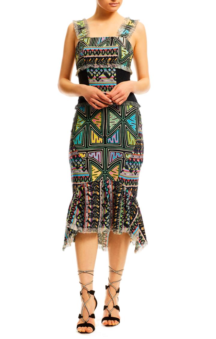 Nicole Miller Printed Tweed Peplum Dress