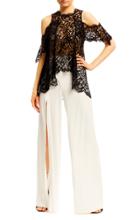 Nicole Miller Cold Shoulder Lace Top