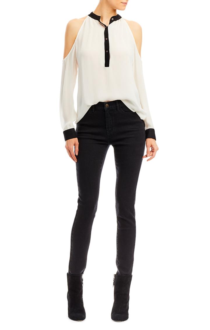 Nicole Miller Leigh Cold Shoulder Silk Blouse