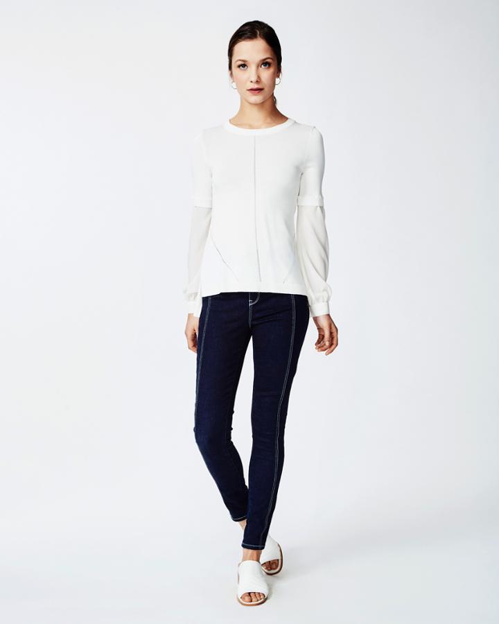 Nicole Miller Pointelle Puff Sleeve Blouse