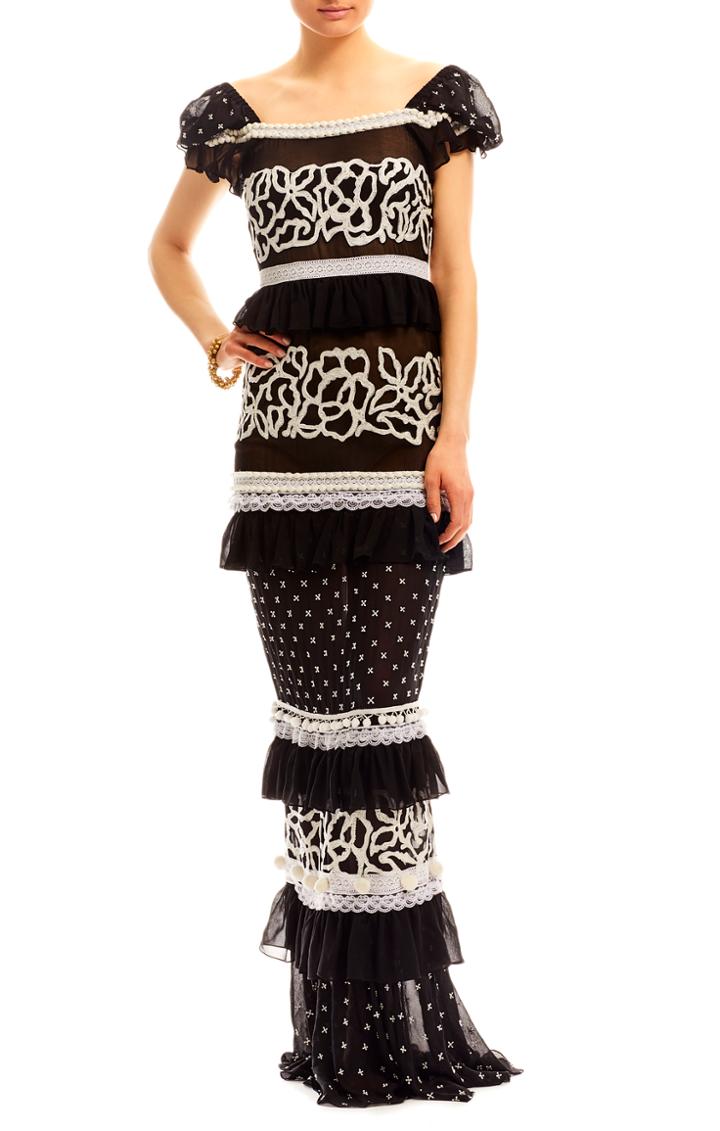 Nicole Miller Embroidered Pollera Gown