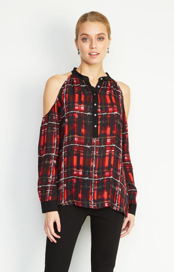 Nicole Miller Leigh Barbed Plaid Blouse
