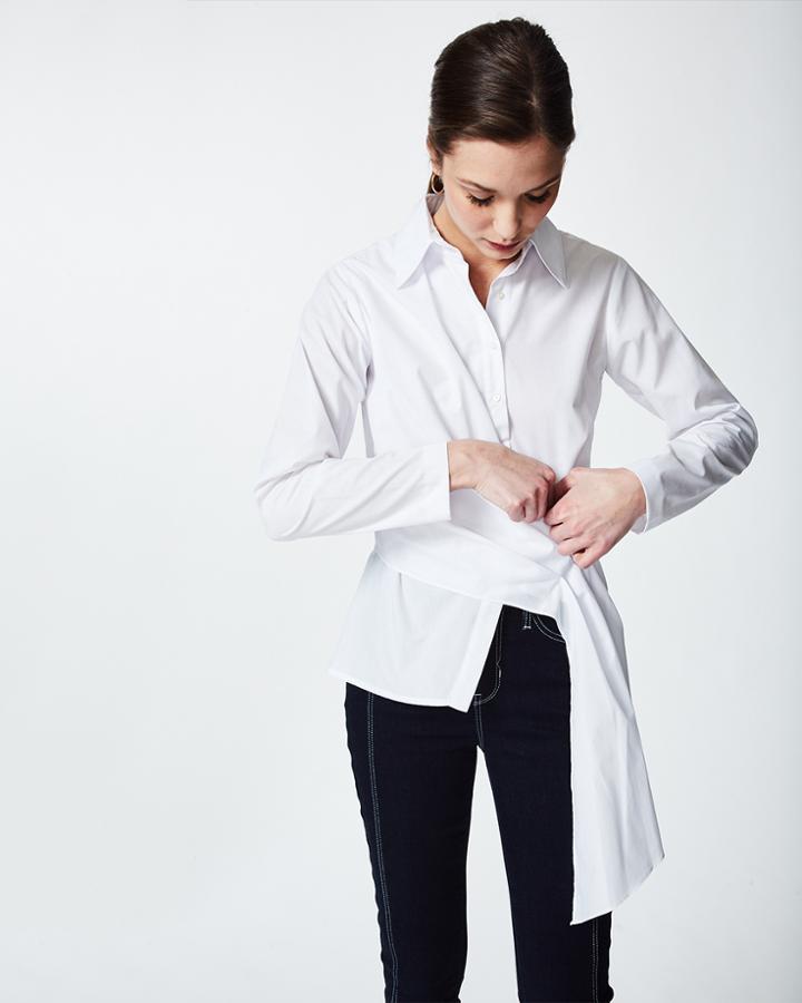 Nicole Miller Poplin Faux Wrap Top