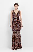 Nicole Miller Symbol Mola Embroidered Gown