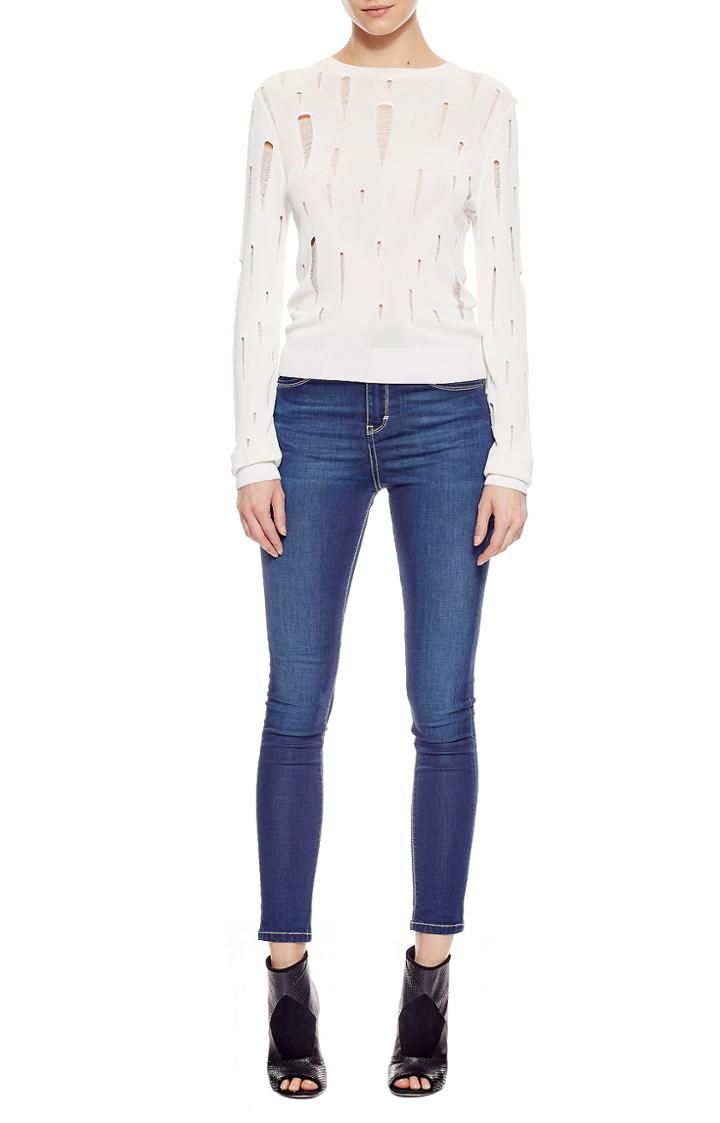 Nicole Miller Distressed Crew Neck Sweater-wh