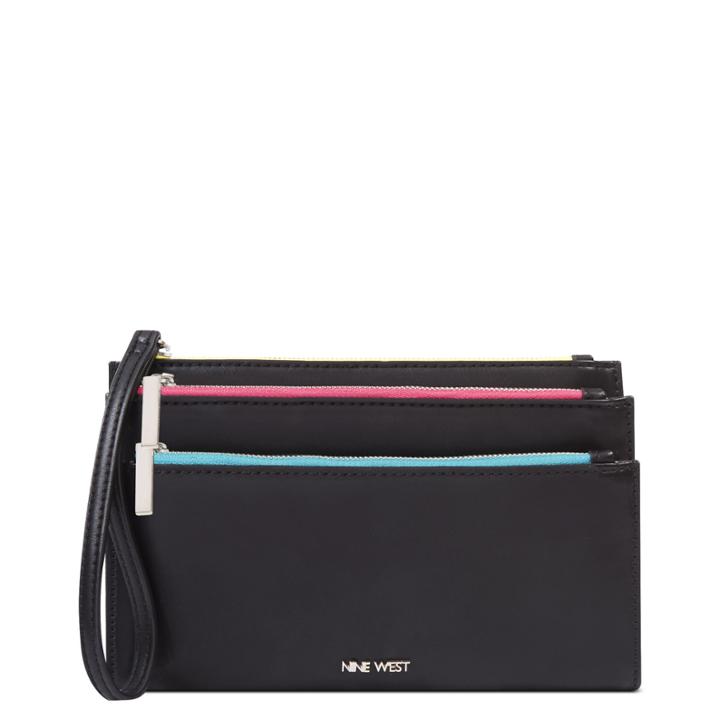 Nine West Nine West Triple Zip Wristlet, Black Synthetic