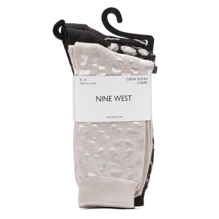 Nine West Metallic Printed Animal Crew Socks,
