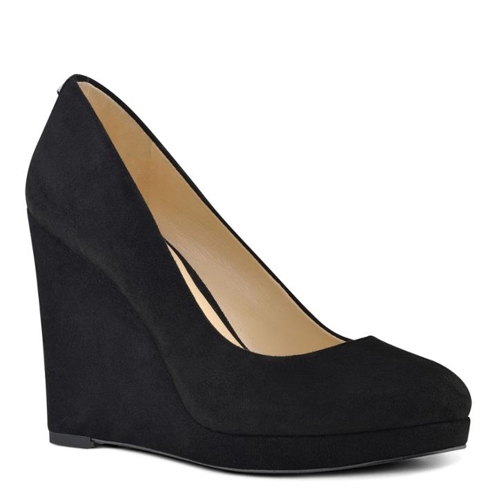 Nine West Nine West Halenia Platform Wedge Heels, Black Suede