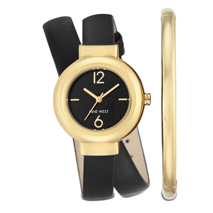 Nine West Kiersties Double Wrap Watch And Bracelet Set