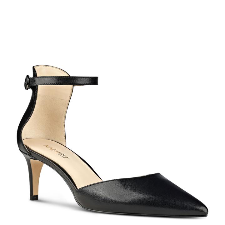 Nine West Nine West Sharmila Ankle Strap Pumps, Black Leather