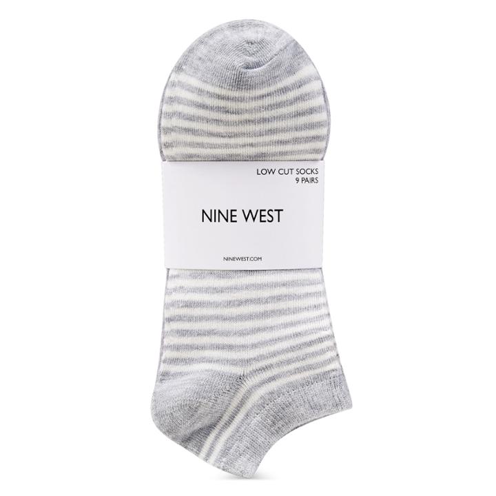 Nine West Nine West Pack Of 9 Striped Low Cut Socks, Light Heather Grey