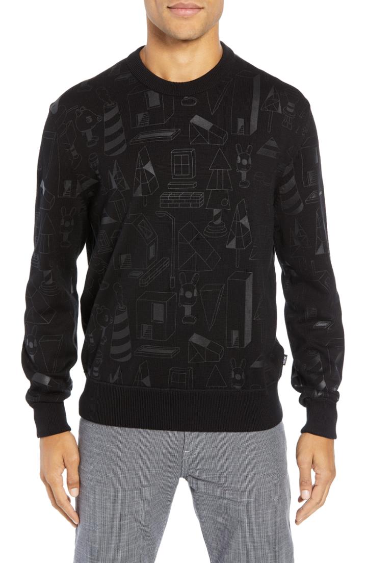 Men's Boss X Jeremyville Lovelli Regular Fit Crewneck Sweater - Black