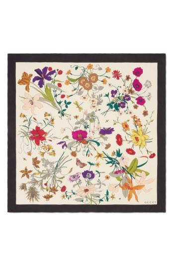 Women's Gucci Flora Gothic Silk Scarf, Size - White