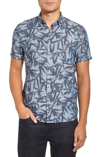 Men's Ted Baker London Xchange Modern Slim Fit Print Linen Blend Shirt (l) - Blue