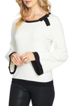 Women's Cece Contrast Tipped Bell Sleeve Sweater, Size - White