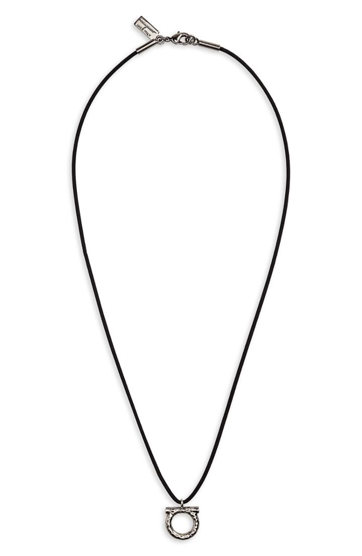 Men's Salvatore Ferragamo Gancini Leather Cord Necklace