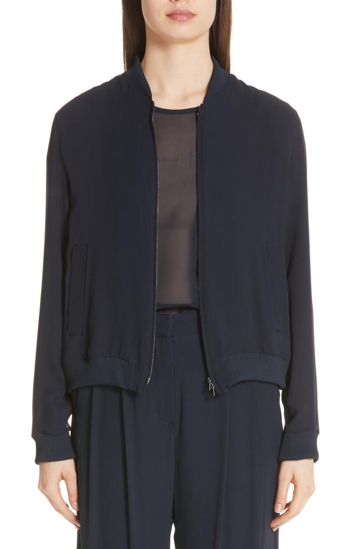 Women's Max Mara Nervi Silk Georgette Bomber Jacket Us / 36 It - Blue