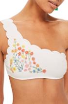 Women's Topshop Flower Embroidered One Shoulder Bikini Top Us (fits Like 0) - Ivory