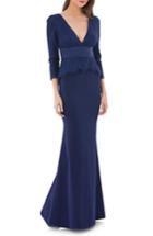 Women's Js Collections Lace & Crepe Peplum Gown - Blue