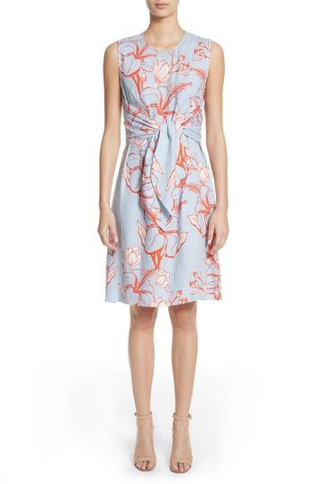 Women's Lela Rose Tie Front Floral Stripe Dress - Blue