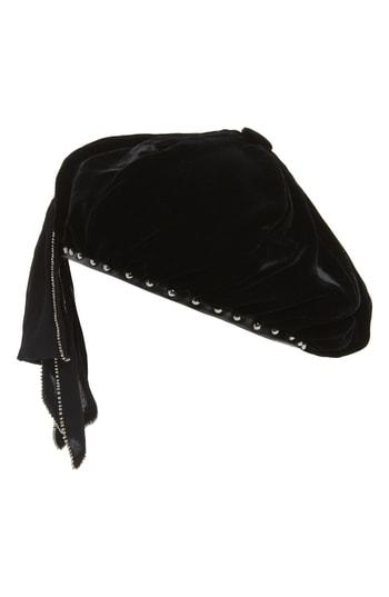 Women's New Friends Colony Velvet Studded Beret - Black