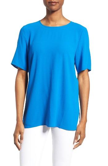 Women's Eileen Fisher Silk Crepe Round Neck Boxy Top - Blue