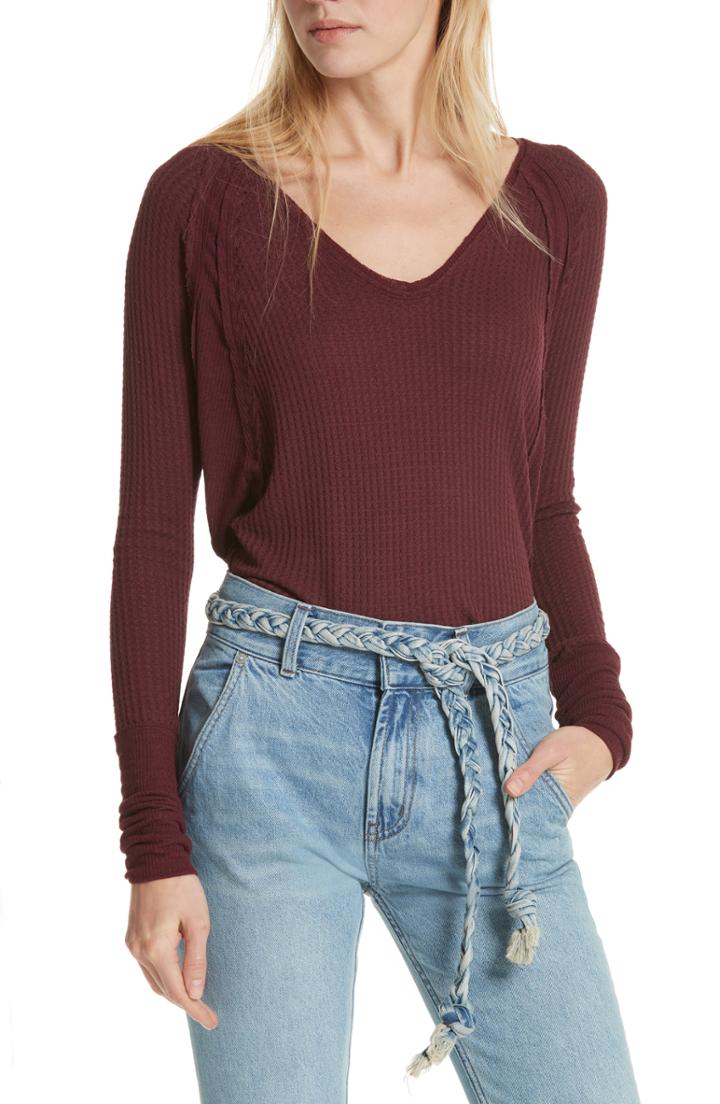 Women's Free People Catalina V-neck Thermal Top - Burgundy